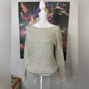 Vince Mohair & Silver Metallic Boat Neck Elegant Loose Open Knit Sweater S